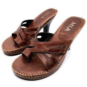 Mia Gala Brown Leather Slide Heels Size 7.5